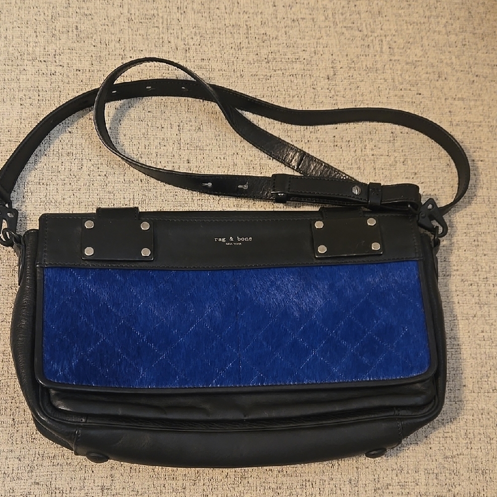 Rag & Bone Black and Royal Blue Leather Shoulder Bag